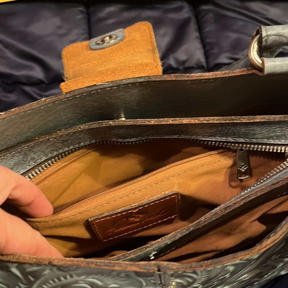 PATRICIA NASH SAFFLOWER BLUE VINTAGE INSPIRED TOOLED LEATHER HANDBAG PURSE - Picture 10 of 12